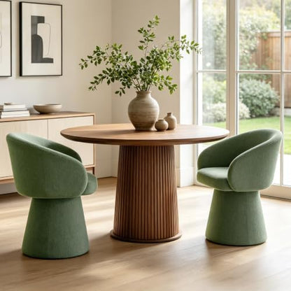 Swivel Barrel Dining Chairs Set of 2 with Back and Arm, Green