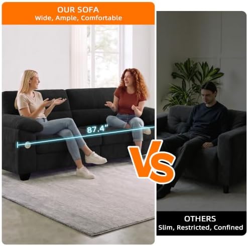 87" Oversized 3-Seater Couch, Comfy Sofa for Living Room with Fast Charging