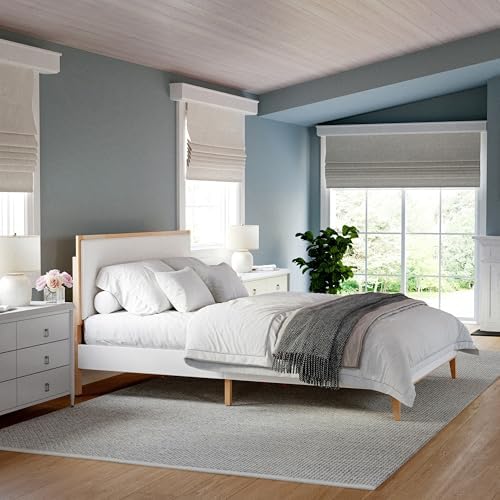 Martha Stewart Flynn Queen Solid Wood Platform Bed, Light Beech/Snow