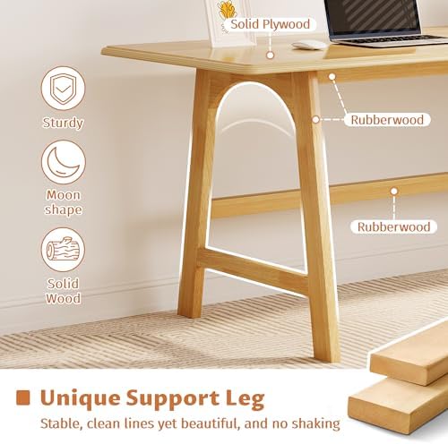 IOTXY Solid Wood Writing Table - 48" W Minimalist PC Computer Desk, Oak