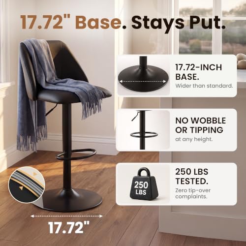 COLAMY Adjustable Upholstered Bar Stools Set of 3,360° Swivel Counter Height Chairs with Soft Cushioned Seat & Stable Metal Base for Kitchen Island,250 LBS Capacity,Easy Assembly,Black