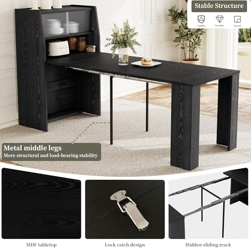 Dining Table Set for 6, Extendable 86.6" with Storage