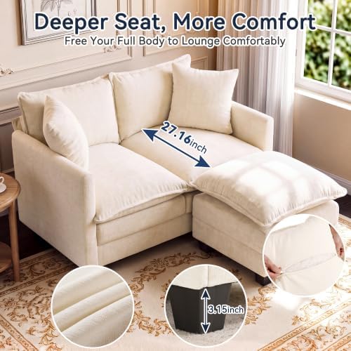 Loveseat Sofa w/Ottoman, Soft Chenille Cloud‑Cushion Couch