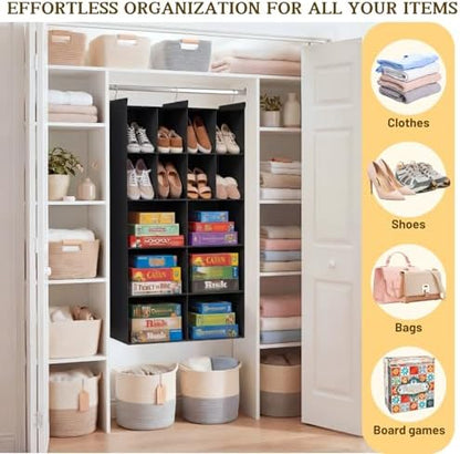 5 Tier Hanging Closet Organizer, 14 Compartments Dual Row Storage, Black