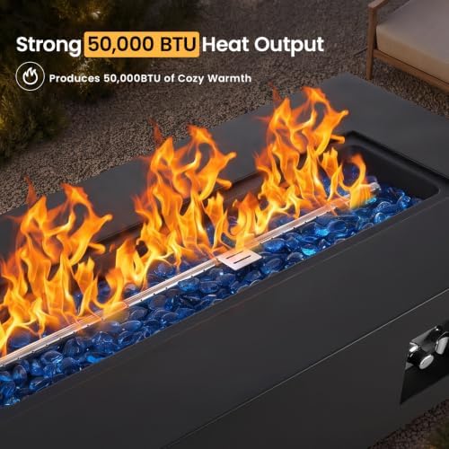 TLGREEN 56" Rectangle Propane Fire Pit Table with Tank Table, 50,000 BTU