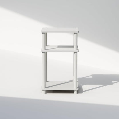 Furinno JUST Side Table, 3-Tier End Table, Open Shelves Night Stand, Bedside Table, Toolless Assembly, for Living Room, Bedroom, Bathroom, White