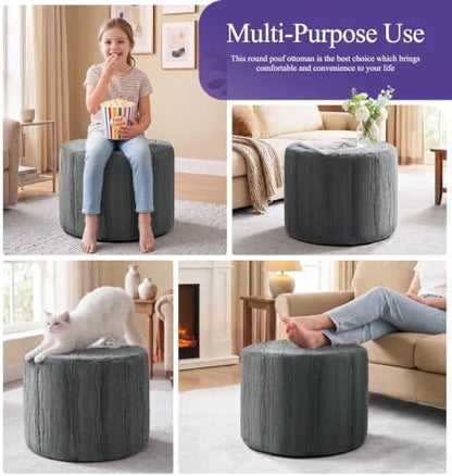 Hobestluk Stuffed Pouf Ottoman,Memory Foam Filled,Small Waves Grey