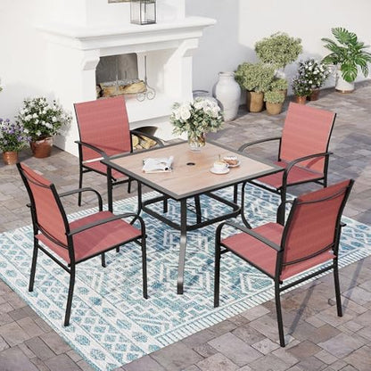SUNSHINE VALLEY Patio Dining Set for 4, 37" Metal Table & Red Chairs