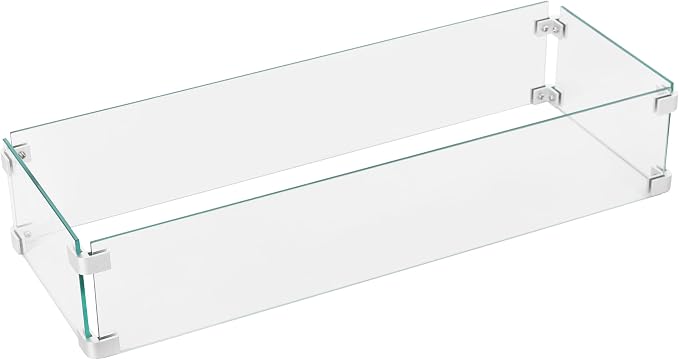 Nuu Garden Tempered Glass Wind Guard for Rectangular Propane Fire Pit Table 28.7''*10.2''*5.5'' Inch, Durable Flame Guard Shield with Aluminum Alloy Corner Brackets for Outdoor Patio Gas Fire Table