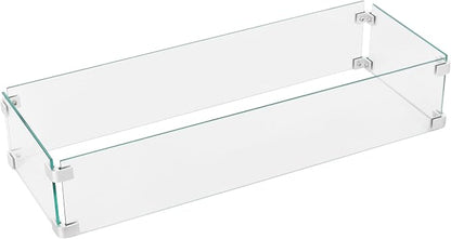 Nuu Garden Tempered Glass Wind Guard for Rectangular Propane Fire Pit Table 28.7''*10.2''*5.5'' Inch, Durable Flame Guard Shield with Aluminum Alloy Corner Brackets for Outdoor Patio Gas Fire Table