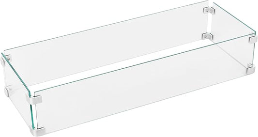 Nuu Garden Tempered Glass Wind Guard for Rectangular Propane Fire Pit Table 28.7''*10.2''*5.5'' Inch, Durable Flame Guard Shield with Aluminum Alloy Corner Brackets for Outdoor Patio Gas Fire Table