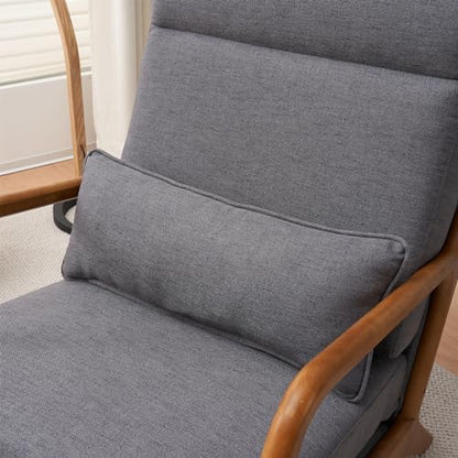 Accent Chair with Cushion, Mid-Century Modern Upholstered Single Reading Armchair High Back Sofa with Linen Fabric + Solid Wood Frame for Living Room, Bedroom, Lounge, Balcony (Grey)