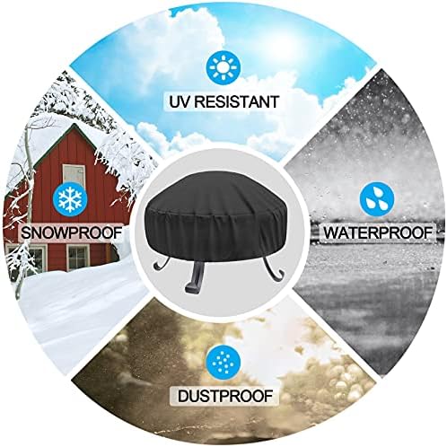 Round Fire Pit Cover 40-44 Inch 600D Heavy Duty Gas Firepit Cover with Drawstring and Handles, PVC Coating Waterproof and Fade Resistant (44" Dia x 18" H)