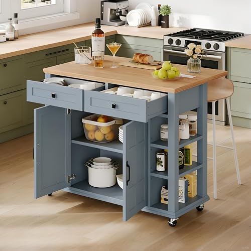 DWVO Rolling Kitchen Island with Drop Leaf
