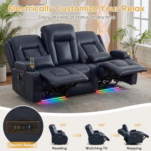 IPKIG Power Loveseat Recliner Sofa with Flip Back Console, 76.8" - 3 Seat