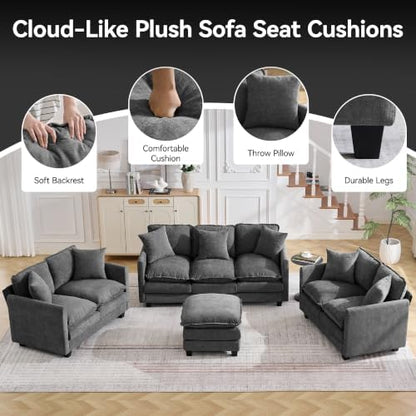 25'' Cloud Ottoman for Couch, Deep Seat Ottomans for Couch, Modern Removable Upholstered Ottoman Bench for Living Room, Bedroom, Small Apartment, Dark Grey