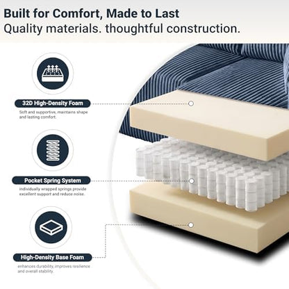 ivoros 124" Cloud Boneless Couch, Oversized Sectional Couches for Living Room, Modern Modular Couch with Cup Holders, Blue Comfy Corduroy U Shape Sofa Couch for Apartment