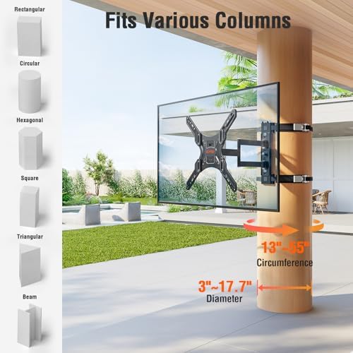 Outdoor Pillar TV Mount Waterproof for 26"-60" TVs, No Drill for Gazebo