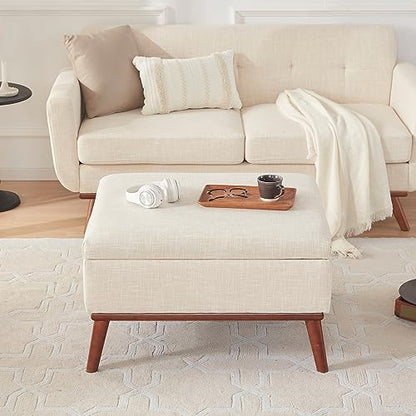 Kingfun 65" W Loveseat Sofa with Ottoman Coffee Table, Mid Century Modern Love Seat Couches for Living Room, Button Tufted Upholstered Love Seats Furniture Set, Beige
