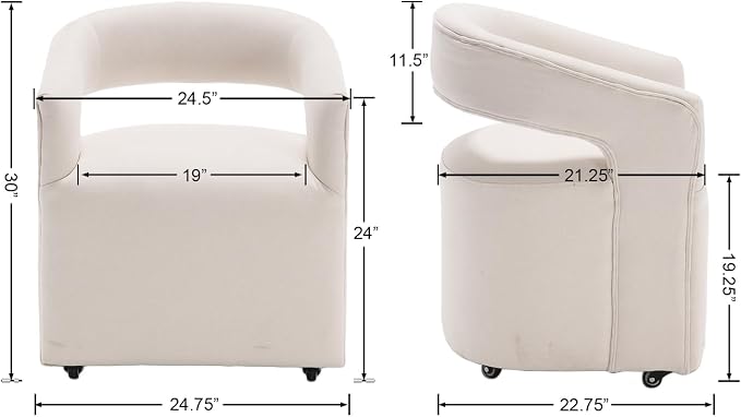 HNY 360° Swivel Upholstered Dining Chairs with Wheels Set of 4 – Soft Linen Fabric, Barrel Back Design, Rolling Kitchen Seating for Living Room, Makeup Vanity, Reception, Beige