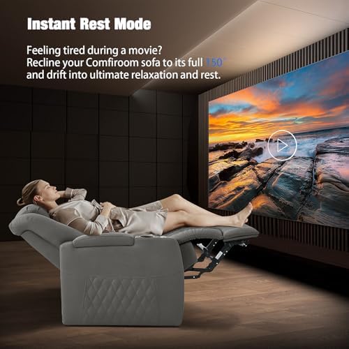 comfiroom Top-Grain Leather Home Theater Seating, Dual-Motor Power Recliner
