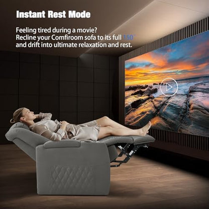 comfiroom Top-Grain Leather Home Theater Seating, Dual-Motor Power Recliner