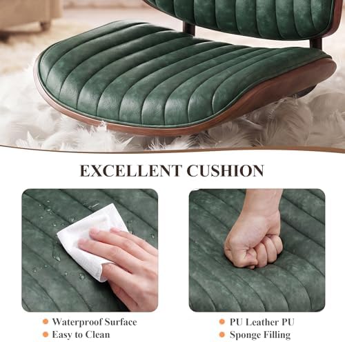 MALOL Leather Dining Chairs Set of 4, Modern Upholstered Dining Room Kitchen Chairs with Metal Legs and Wooden Back Support for Home Dining Room/Restaurant, Green