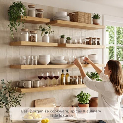 Dreamland 48 Inch Floating Shelves for Wall, Set of 2, Oak