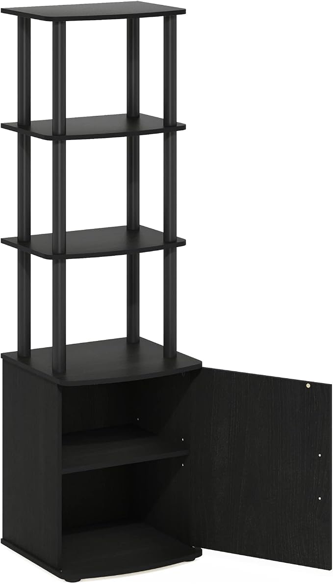 Furinno Turn-N-Tube Tall TV Entertainment Side Table Display Rack with Storage Cabinet, 3-Tier, Blackwood/Black