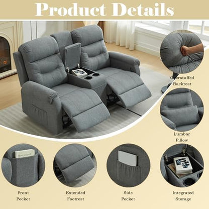 DRMBOOK RV Loveseat Recliner Sofa with Console, Wall Hugger Reclining Couch