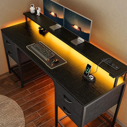 Huuger 63 inch Computer Desk with Power Outlets & 4 Drawers