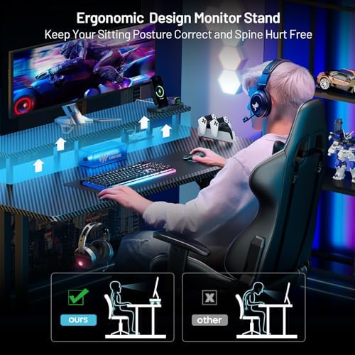 HLDIRECT 47 Inch Gaming Desk with LED Lights & Cable Management, Black
