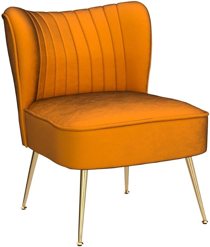 DUOMAY Modern Accent Chair Set of 2 Velvet Slipper Chair with Gold Legs Wingback Side Chair for Living Room Bedroom Entryway Small Corner Chair for Space Saving, Orange