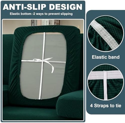 UNBBRRL Seat Cushion Cover and Back Covers for Corner Sofa Stretch Jacquard, Non Slip L Shaped Sofa Slipcover with Storage Ottoman, Sectional Couch Cover for Chaise Lounge (Dark Green,24 x 24 x 6”)