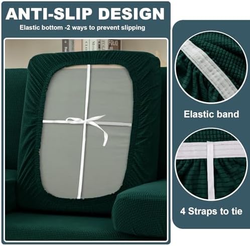 UNBBRRL Seat Cushion Cover and Back Covers for Corner Sofa Stretch Jacquard, Non Slip L Shaped Sofa Slipcover with Storage Ottoman, Sectional Couch Cover for Chaise Lounge (Dark Green,47 x 47 x 6”)