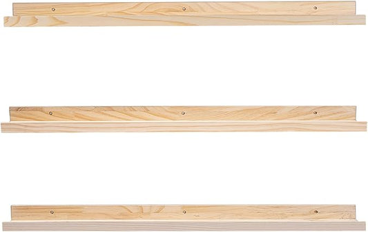 MBYD 48 Inch Floating Shelves Natural Wood, Wall Mount Picture Ledge Wooden Wall Shelf for Bedroom, Living Room, Office, Kitchen, Nursery Shelves Set of 3 Same Dimensions