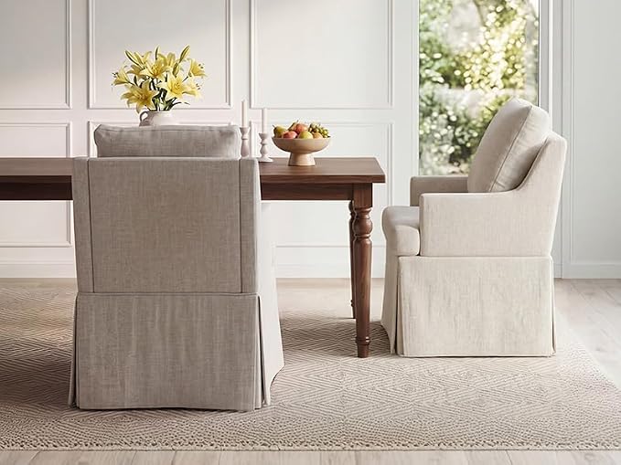 UVV Upholstered Dining Chairs, Modern Kitchen Chair Dining Room Chair with 4 Casters, Linen Armchair for Bedroom Reading Room Living Room, Beige