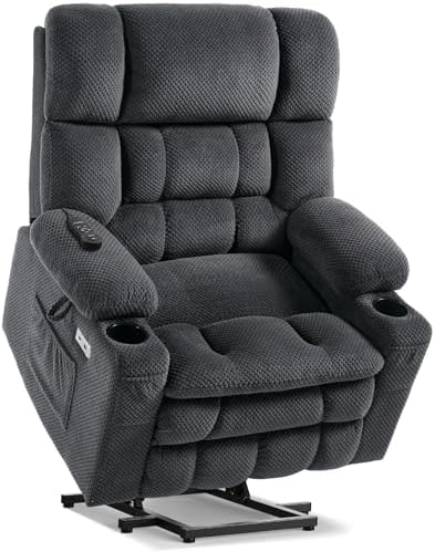 Tami Tami Dual Motor Power Lift Chair Recliner for Elderly with Massage and Heat, Infinite Position Electric Lift Recliner with Adjustable Headrest, USB (T6015 - Plush Fabric, Dark Gray, Oversized)