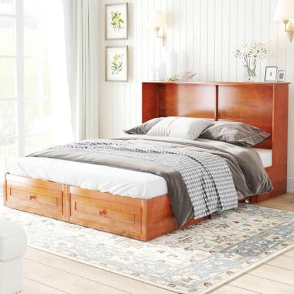 CECER Queen Murphy Cabinet Bed without Mattress, Cherry