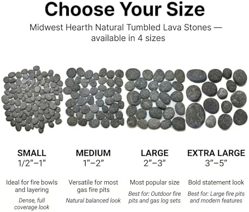 Midwest Hearth Tumbled Lava Rocks for Fire Pits, Large (2-3 In), 10 Lbs