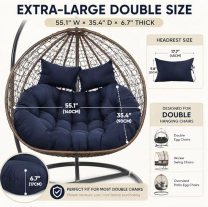 Double Egg Chair Cushion, 55 x 35 Inch, Extra Thick, Waterproof