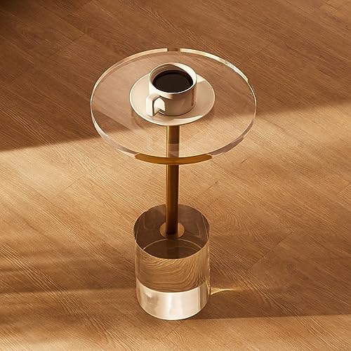 VEVOR Clear Acrylic Side Table, Modern End Table with Solid Base, φ12 inch Round Tabletop, 21 inch High, 20mm Thick, for Coffee, Drink, Food, Snack Used in Living Room, Bedroom, Office, Easy Assembly