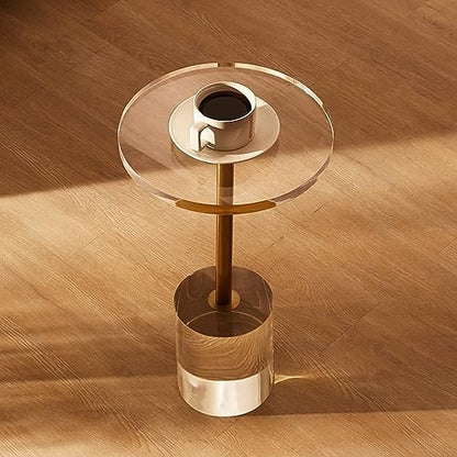VEVOR Clear Acrylic Side Table, Modern End Table with Solid Base, φ12 inch Round Tabletop, 21 inch High, 20mm Thick, for Coffee, Drink, Food, Snack Used in Living Room, Bedroom, Office, Easy Assembly