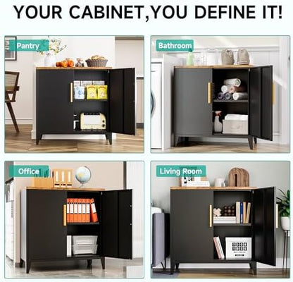 SISESOL Black Storage Cabinet with Doors and Shelves,30 inch Pantry Cabinet Sideboard with Leg,Small Accent Cabinets with Storage,Side Floor Cabinets for Home,Kitchen,Coffee Bar,Dining/Living Room