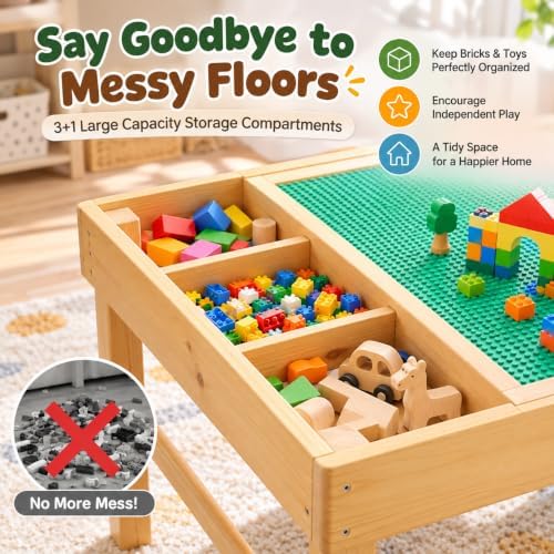 3-in-1 Solid Wood Lego Table for Kids with Storage, Flip Top
