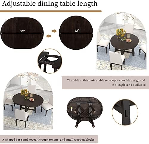 Knocbel Farmhouse Extendable Round Dining Table, Kitchen Dining Room Table with X-Shaped Base, 300lbs Weight Capacity, Standard Height, Espresso Table