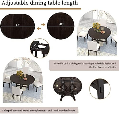 Knocbel Farmhouse Extendable Round Dining Table, Kitchen Dining Room Table with X-Shaped Base, 300lbs Weight Capacity, Standard Height, Espresso Table