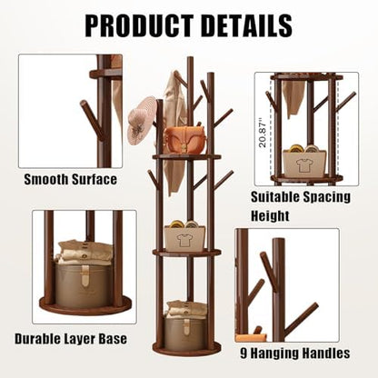 Coat Rack,Free Stand Coat Tree Hanger Cloth Rack With 3 Shelves And 9 Hooks
