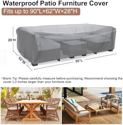 Outdoor Patio Furniture Covers Waterproof 90"Lx62"Wx28"H Grey