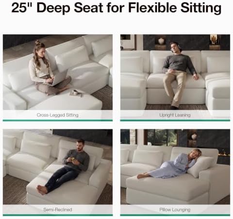 Novilla 98" Deep Seat Modular Sectional Sofa, Removable Washable Covers, U Shape Cloud Couch with Lumbar Pillows, Chenille Boneless Sectional Couch Beige, No Assembly Required